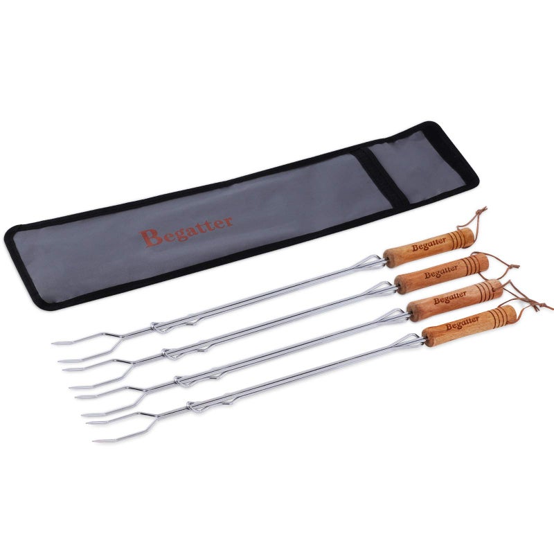 Begatter Smores Sticks, Marshmallow Sticks for Fire Pit, 30" Long Extendable Heavy Duty Roasting Sticks for Hot Dogs Vegetables S'mores over Campfire, 4 Pack - Image 1